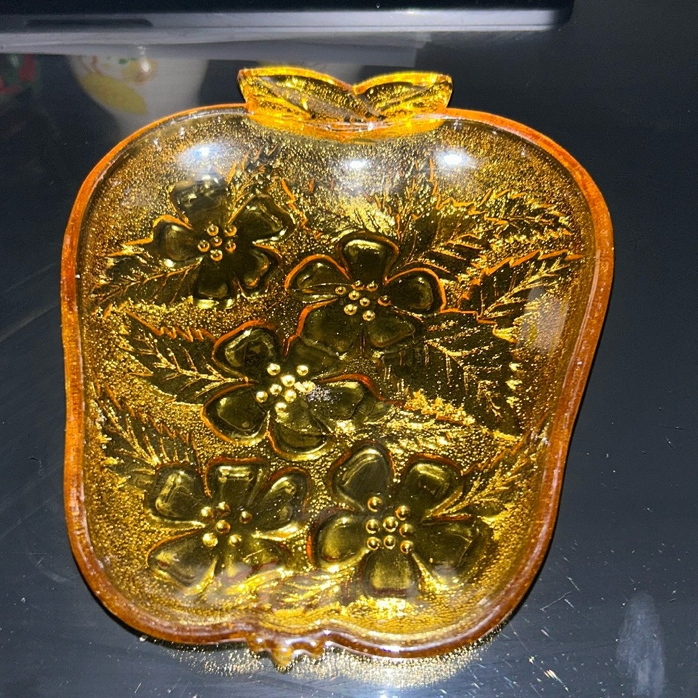Amber Glass Apple‎ Blossoms Apple Dish